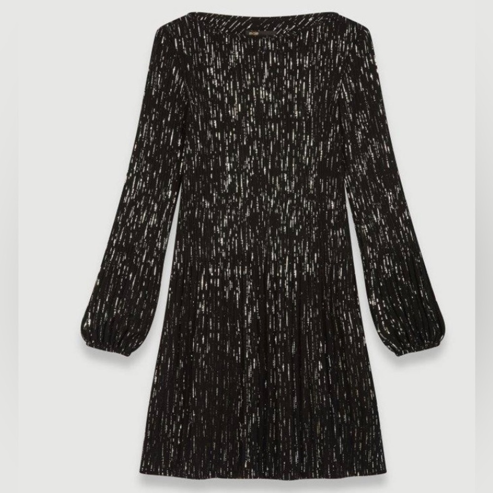 MAJE Rocketa Short Pleated Dress In Lurex Print - Picture 2 of 10